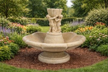 3 Cherubs Holding Bowl / Lily Bowl Concrete Water Fountain